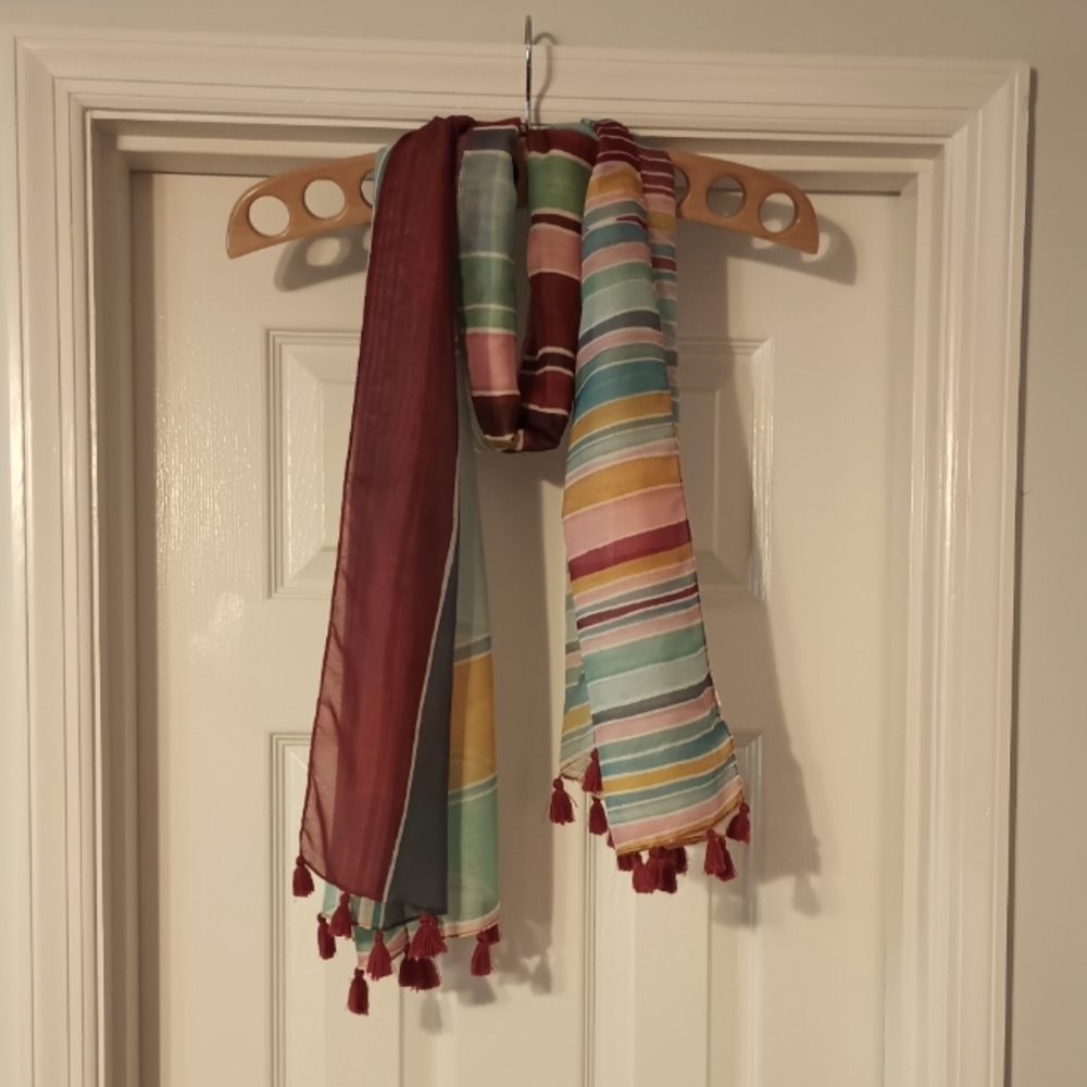 Loft Colorful Striped Scarf with Tassels